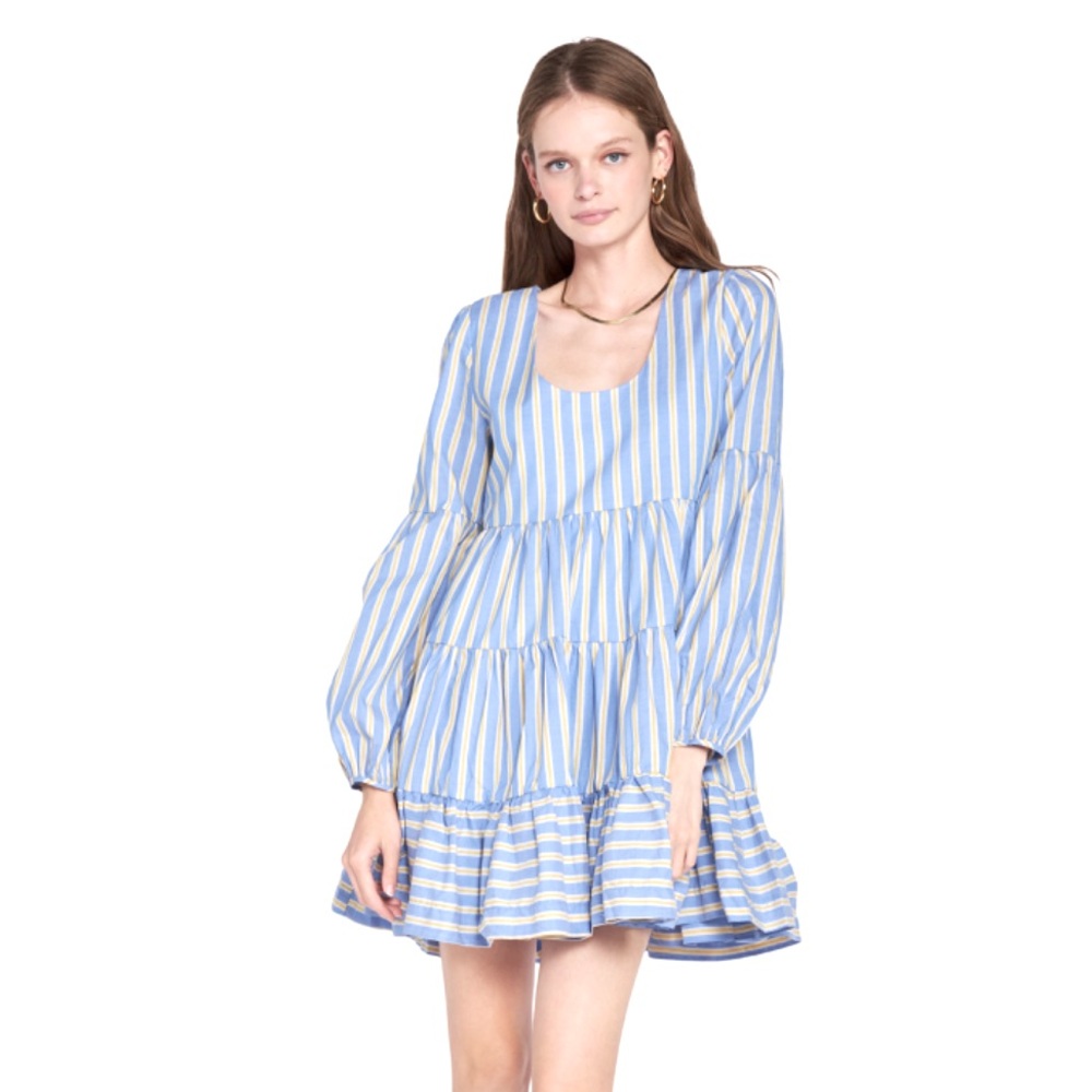 En Saison Alanna Striped Tiered Dress blue yellow
